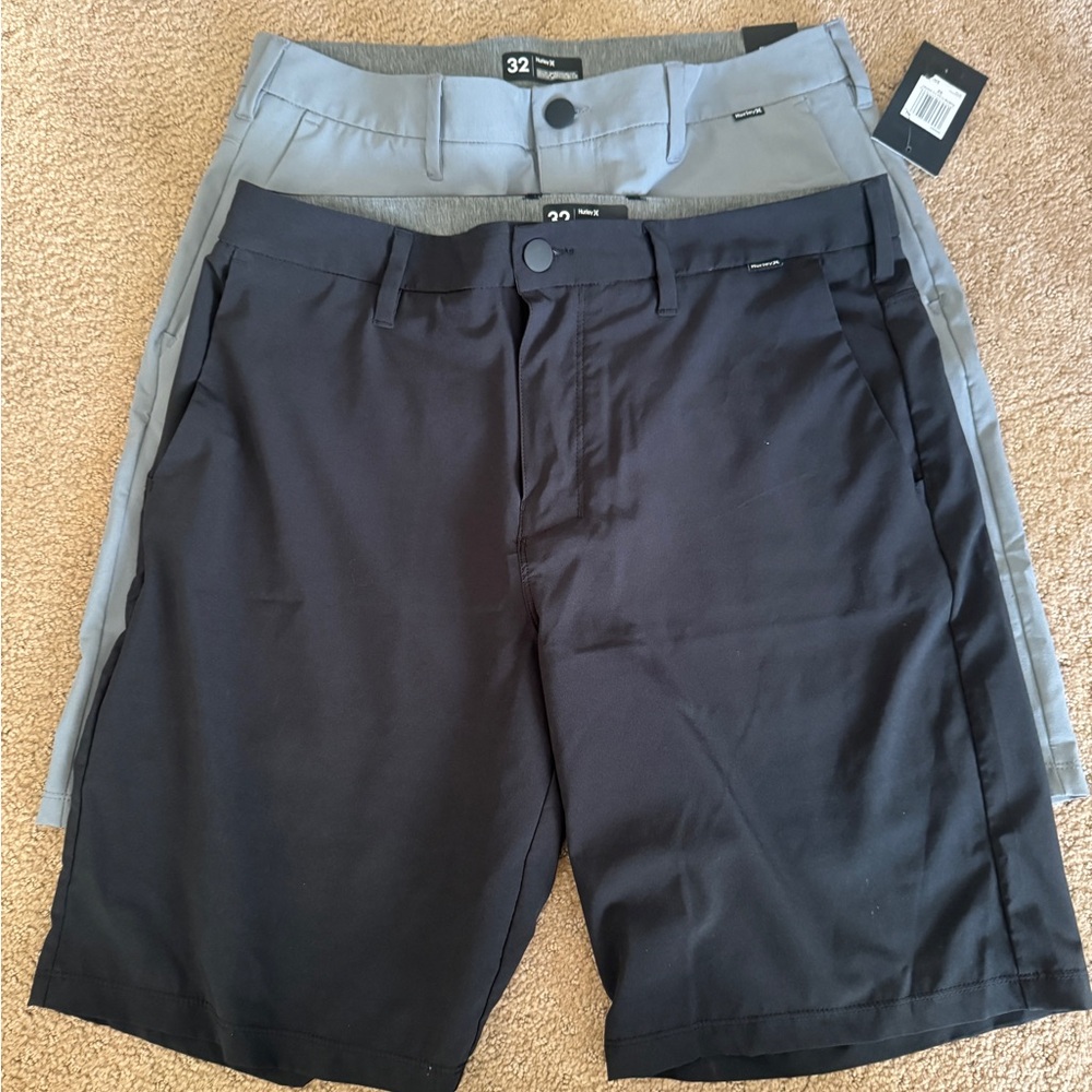 Hurley Flat Front Black and Gray Shorts Athletic Style Bundle